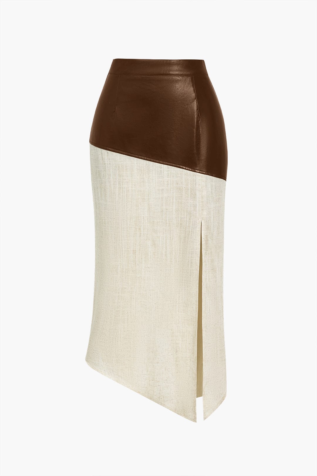 Eleganter Damen Midirock Asymmetrisch Kunstleder Leinen