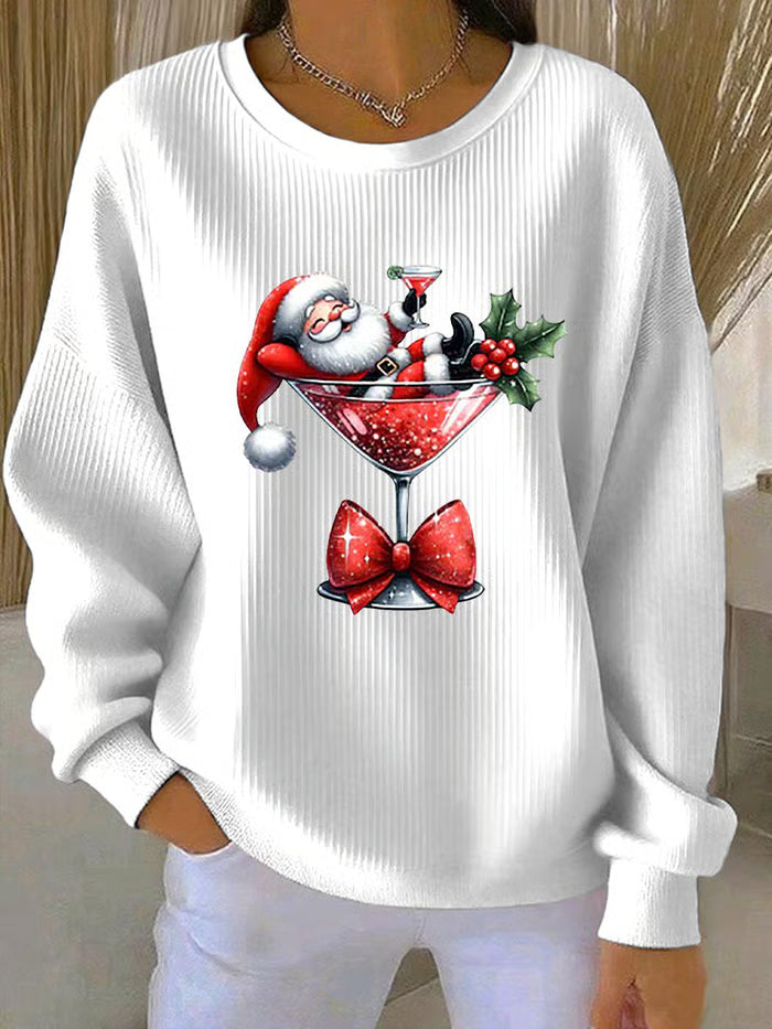 Weihnachtspullover Damen Verspielter Weihnachtsmann Design Rot