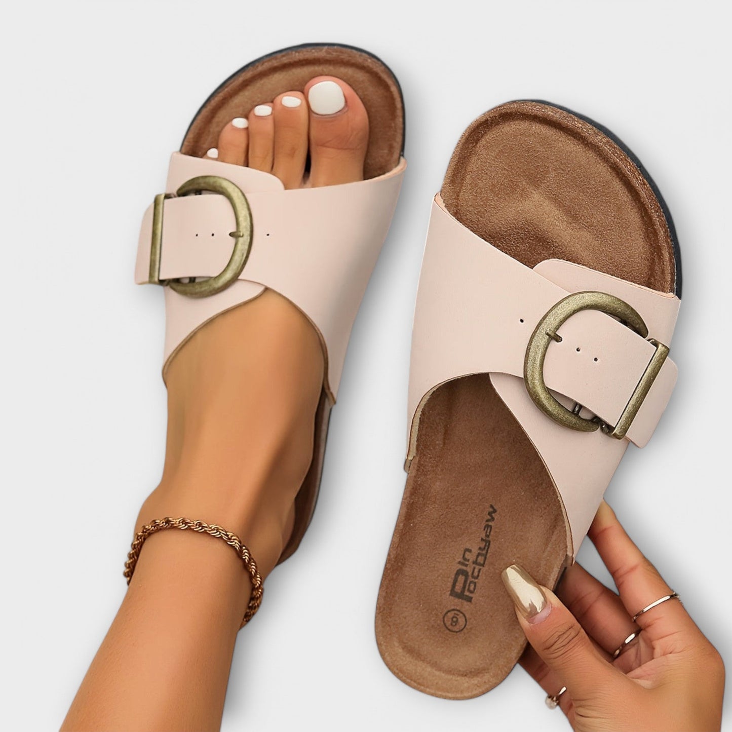 Norvielle Damen Slide Sandalen Schnalle Leder