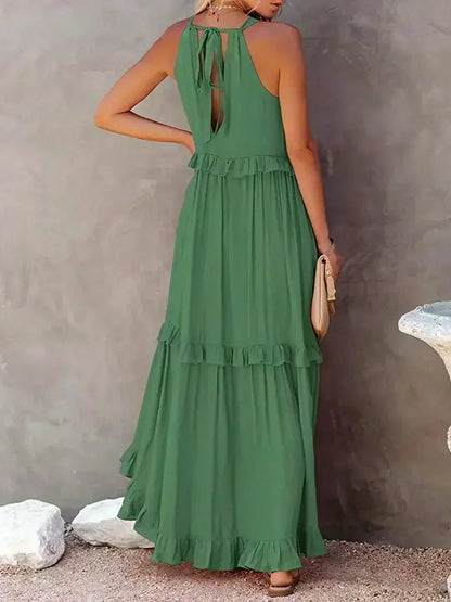 Damen Maxikleid Volants Neckholder Ausschnitt Sommerlich Feminin