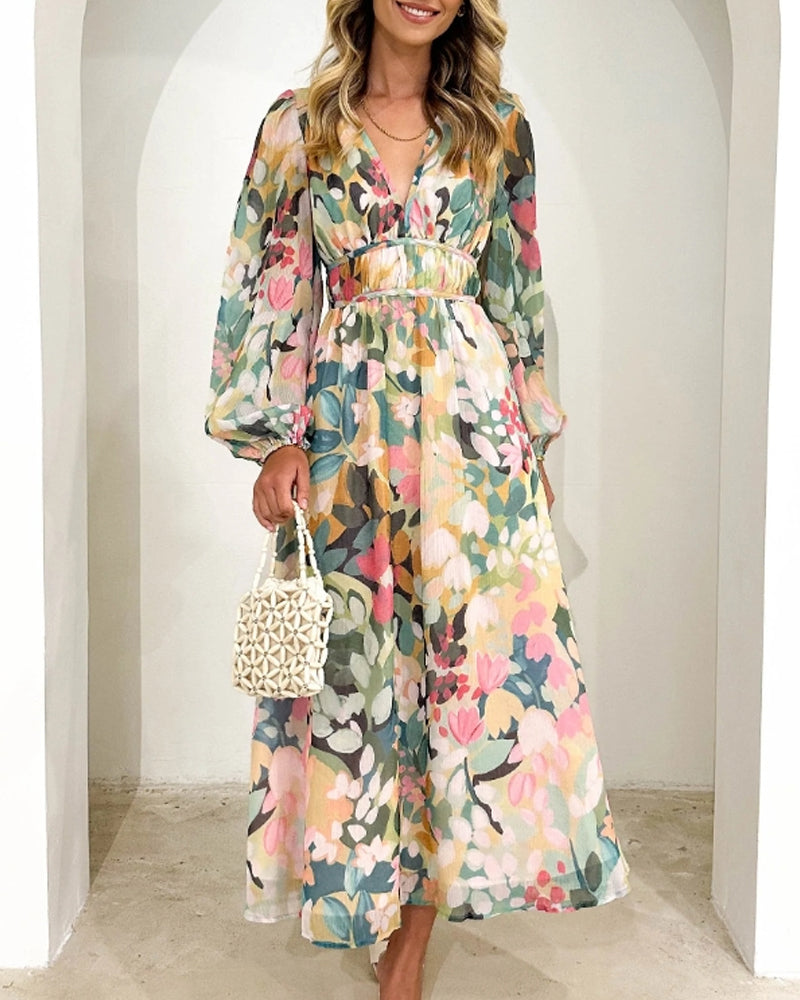 Norvielle Damen Maxi-Kleid Blumenmuster Boho-Stil