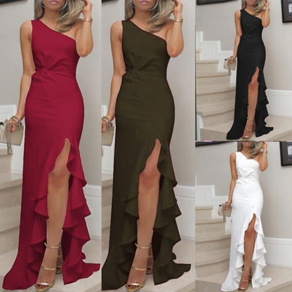 Damen Swing-Kleid Geteiltem Rüschensaum