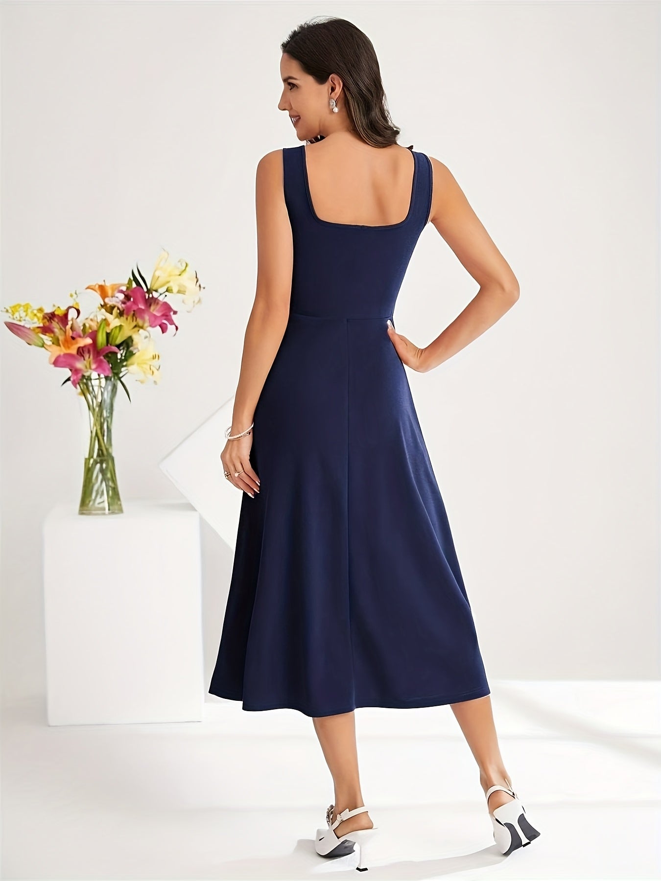 Norvielle Damen Kleid mit Trägern Dunkelblau - Norvielle