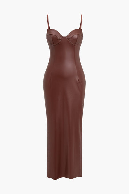 Damen Leder-Maxikleid Elegant