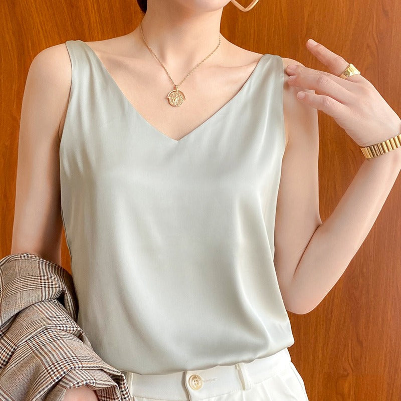 Damen Tanktop Weiches Seiden-Mischgewebe Beige