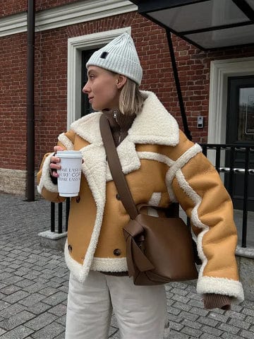 Damen Oversized Winterjacke Kurz Fleece-Futter