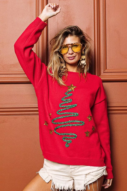 Weihnachtspullover Roter Glitter Pailletten Festlich