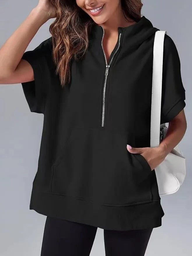 Norvielle Damen Kapuzenpullover Lässig Kurzarm