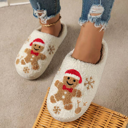 Weihnachtliche Damen Hausschuhe Warmes Plüsch Schneeflocken Design