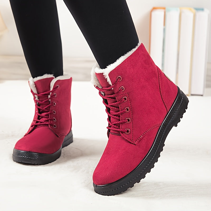 Damen Winterstiefel Schnürung Flacher Sohle Warmes Innenfutter