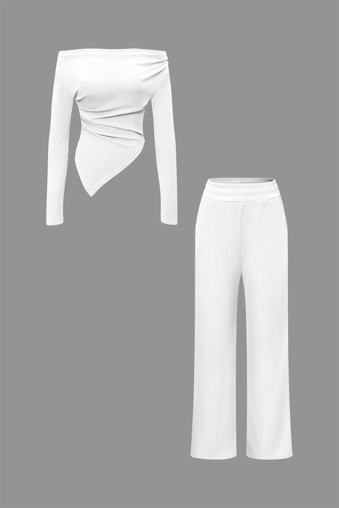 Damen Zweiteiler-Set Asymmetrisches Oberteil Weite Hose