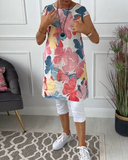 Damen Longtop Blumenprint Farbenfroh Baumwolle - Norvielle