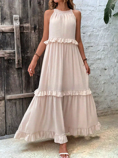 Damen Maxikleid Volants Neckholder Ausschnitt Sommerlich Feminin