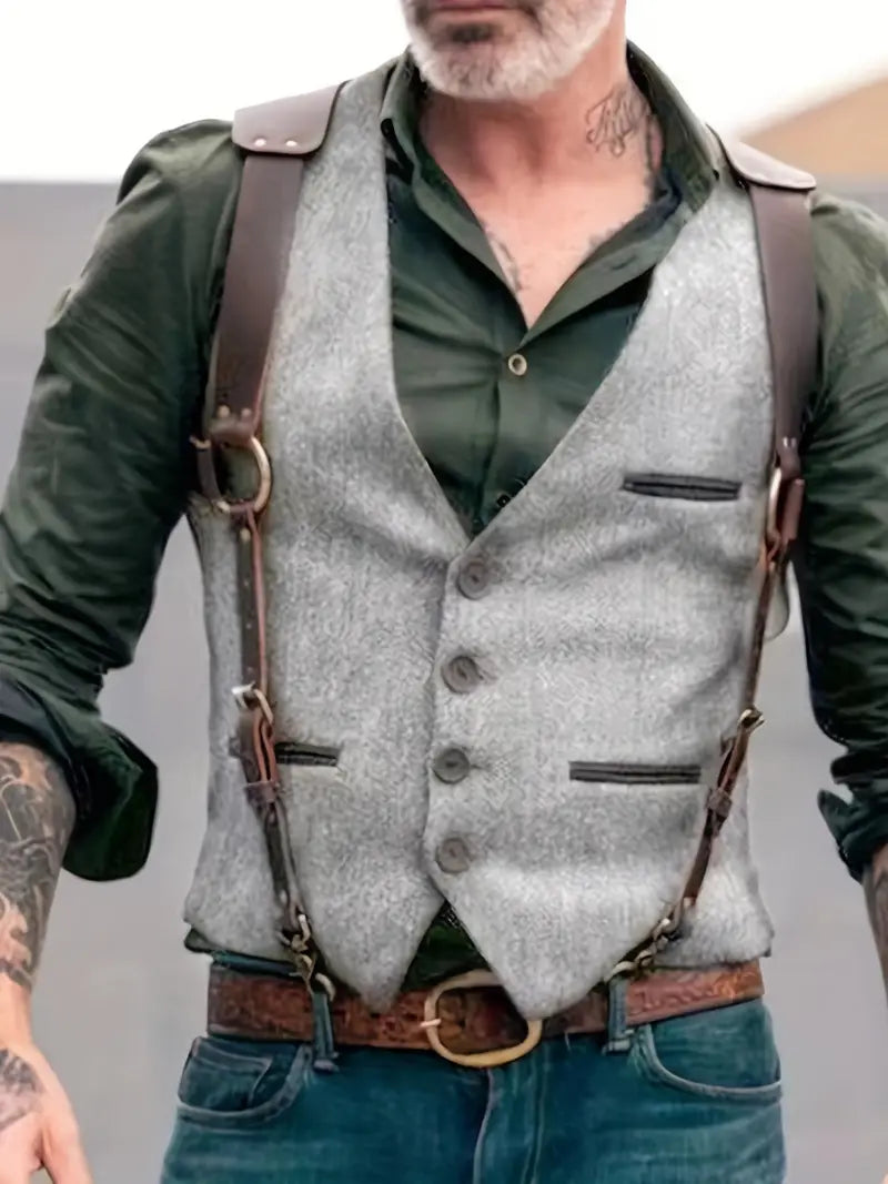 Norvielle Herren Reversweste V-Ausschnitt Vintage