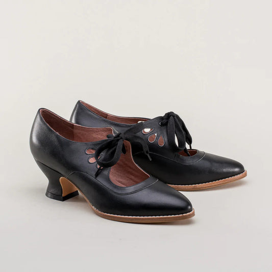 Damen High Heels Schnürschuhe Vintage Stil Schwarz - Eveloria