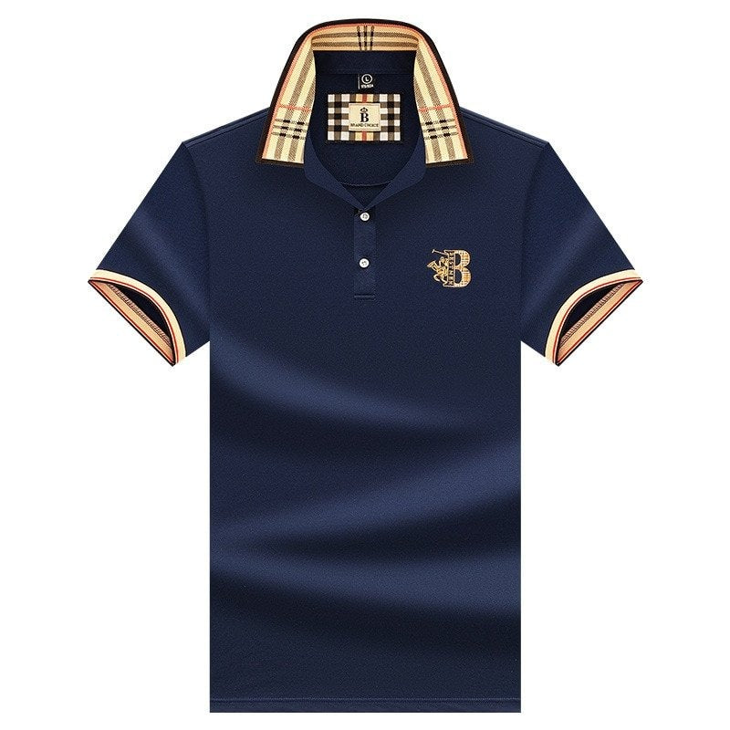 Herren Polo-Shirt Kurzarm Karomuster Lässig Weiß