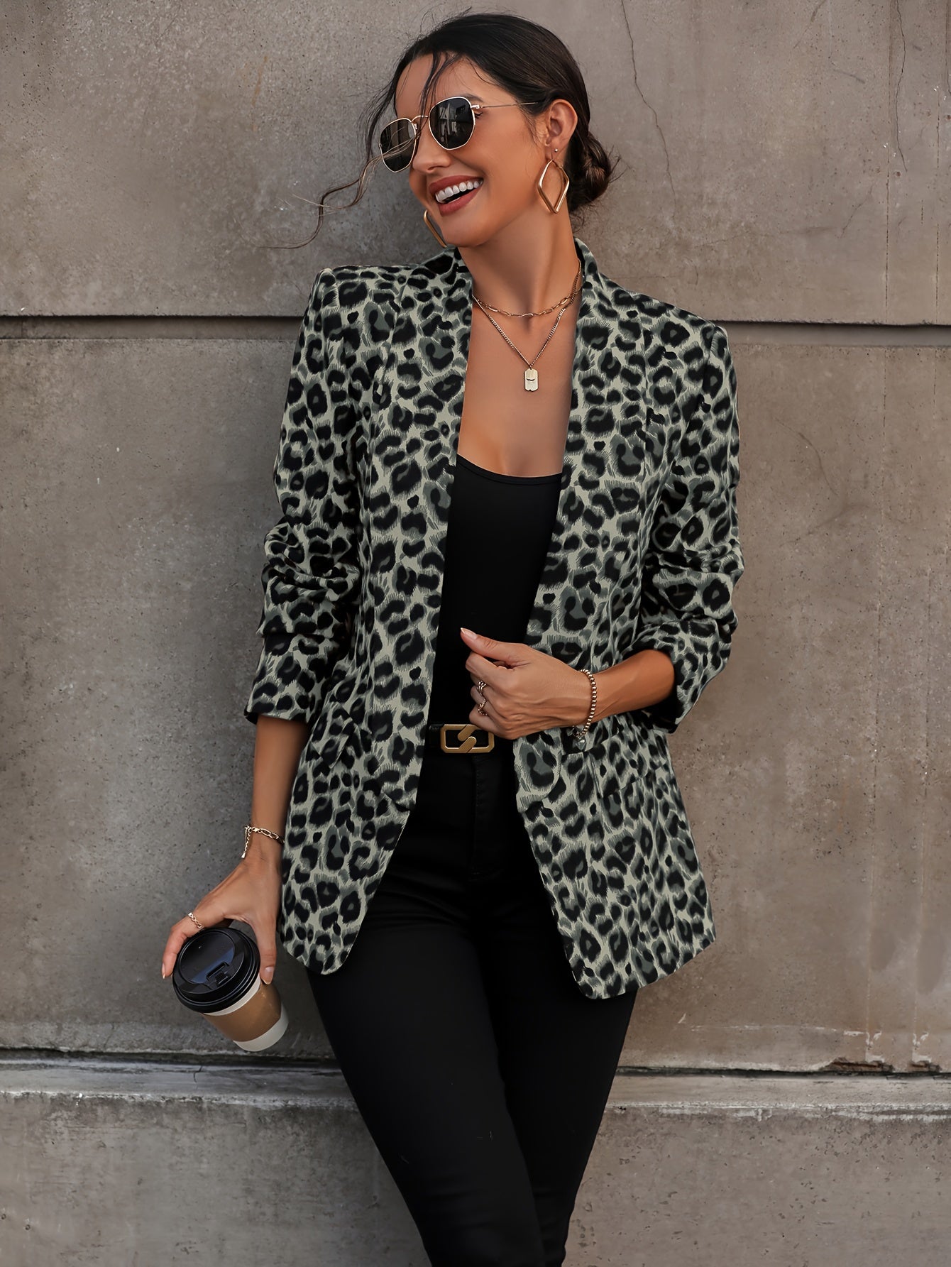 Norvielle Damen Langblazer Leopardenmuster
