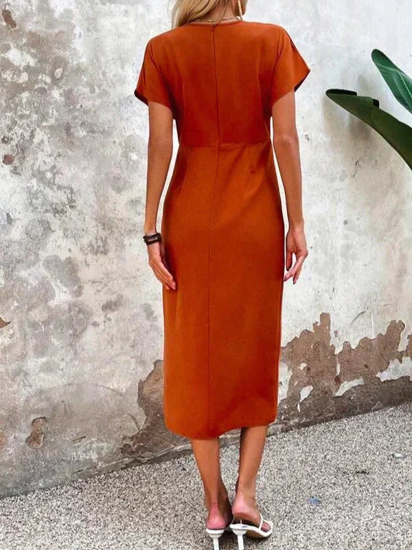 Norvielle Damen Midi-Kleid V-Ausschnitt Schlitz
