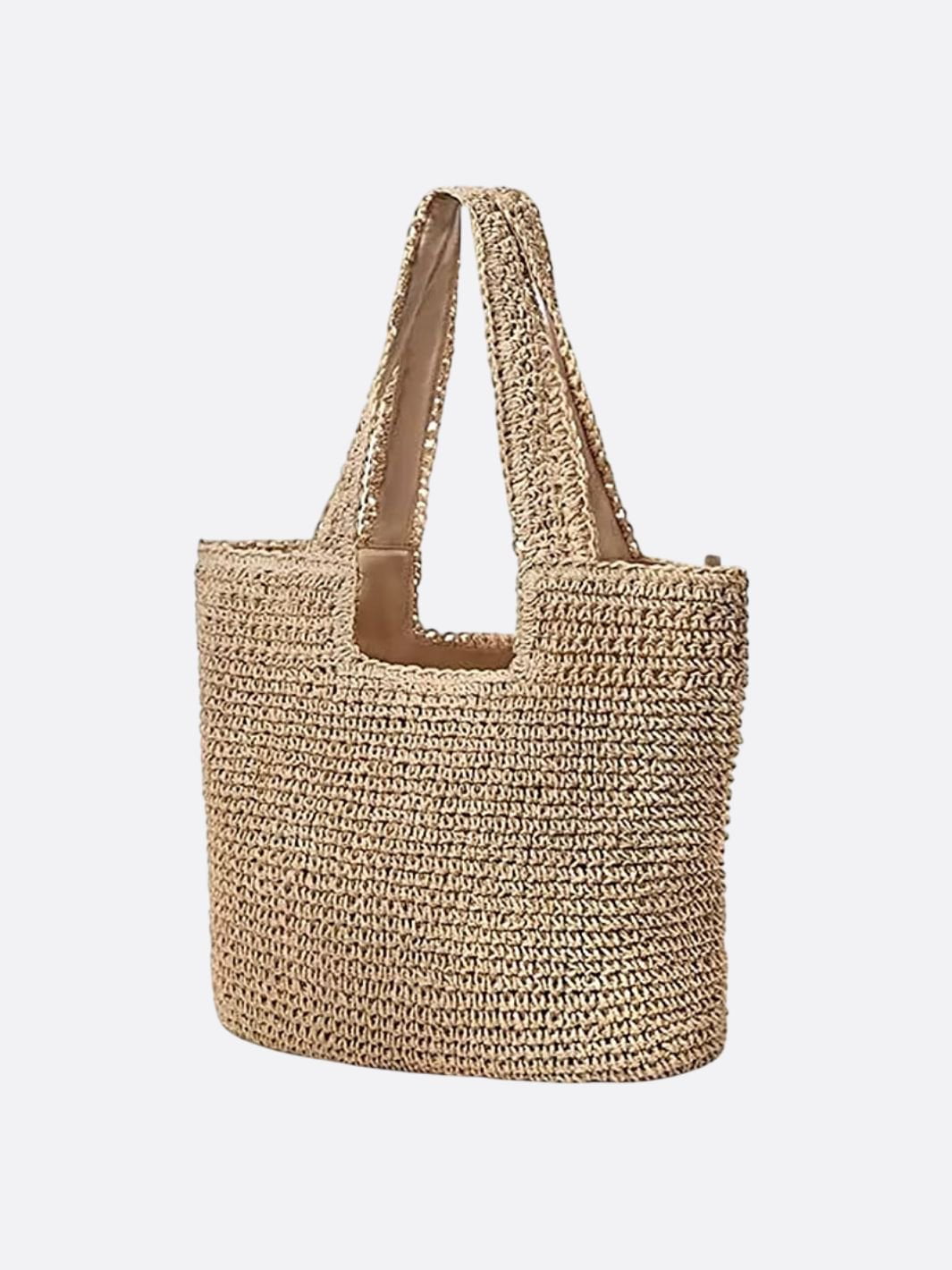 Gehäkelte Strohtasche Damen Groß Doppelte Schulterhenkel Beige