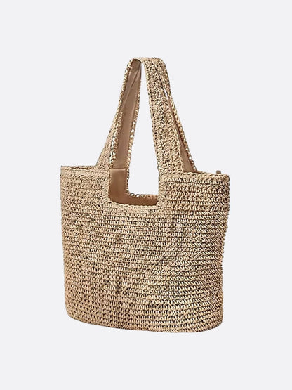 Gehäkelte Strohtasche Damen Groß Doppelte Schulterhenkel Beige