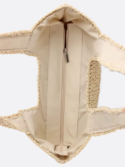 Gehäkelte Strohtasche Damen Groß Doppelte Schulterhenkel Beige