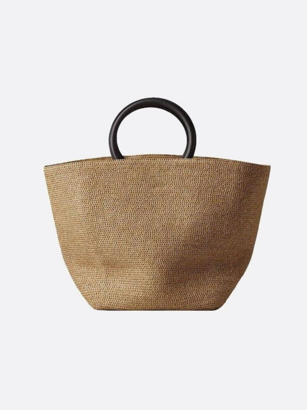 Soléa Damen Strohtasche Rundes Kunstleder Schwarz - Norvielle