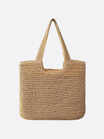 Gehäkelte Strohtasche Damen Groß Doppelte Schulterhenkel Beige - Norvielle