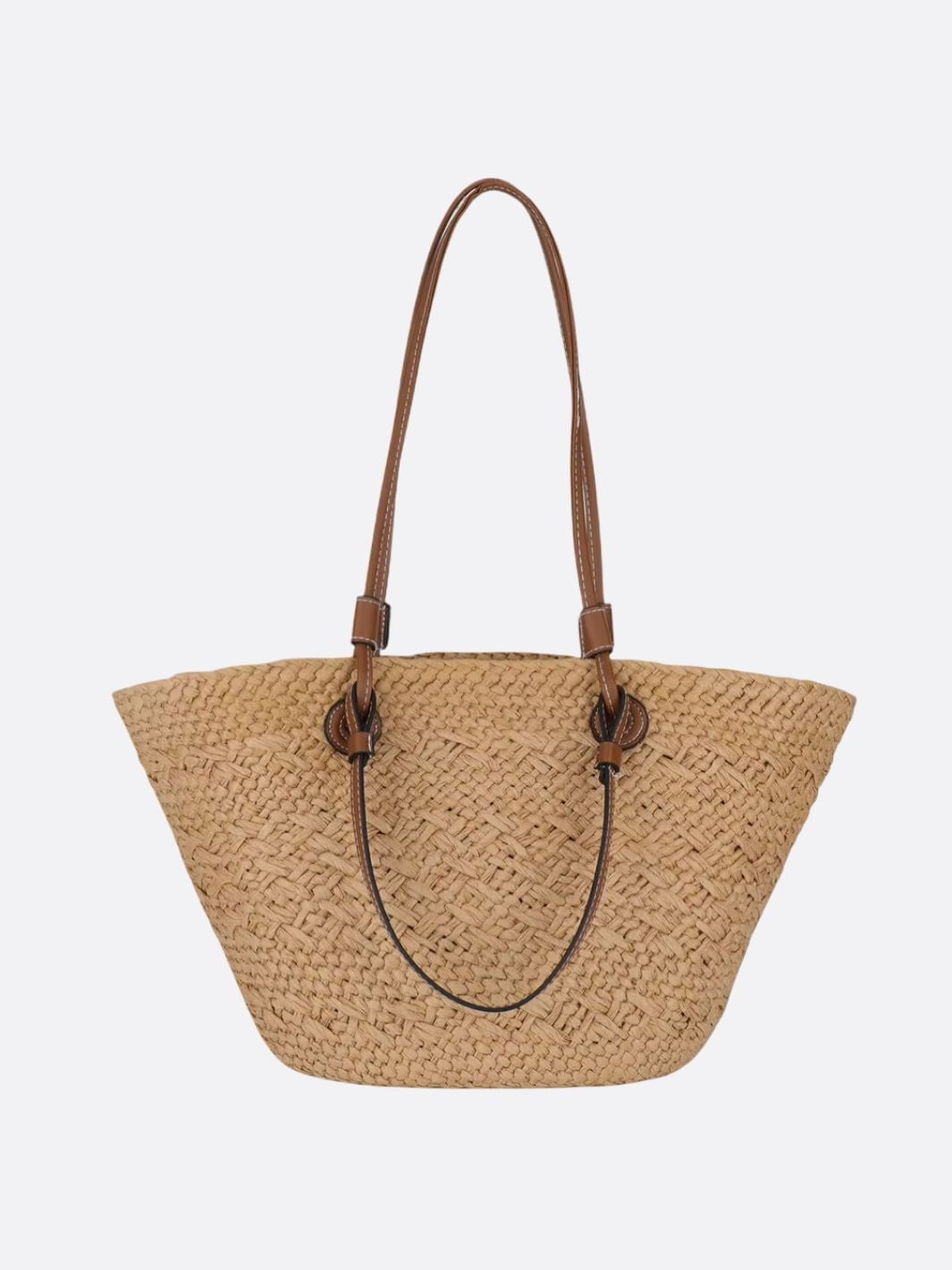 Amara Damen Strohtasche Trapezform Kunstleder Schulterriemen Beige - Norvielle