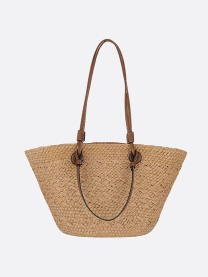 Amara Damen Strohtasche Trapezform Kunstleder Schulterriemen Beige - Norvielle