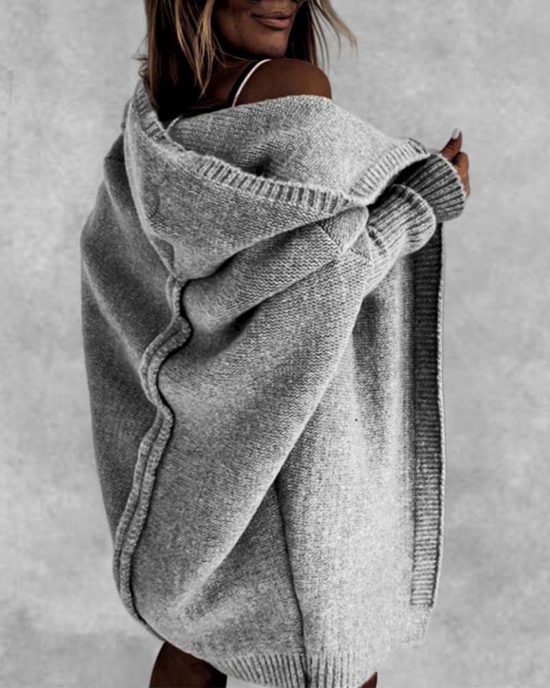 Norvielle Damen Strickjacke Fledermauskapuze Einfarbig