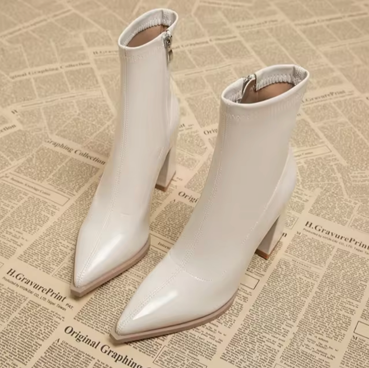 Damen Stiefeletten Echtes Leder Spitz Zehen Blockabsatz Schwarz - Norvielle