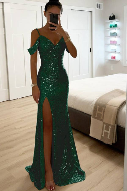 Norvielle Damen Abendkleid Paillettenspitze Off-Shoulder