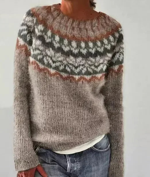 Fair-Isle-Pullover Damen Gemütlich Wollig