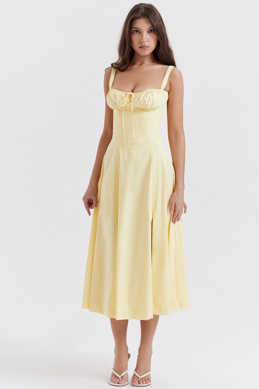 Damen Midikleid Taillenformend Zitronengelb