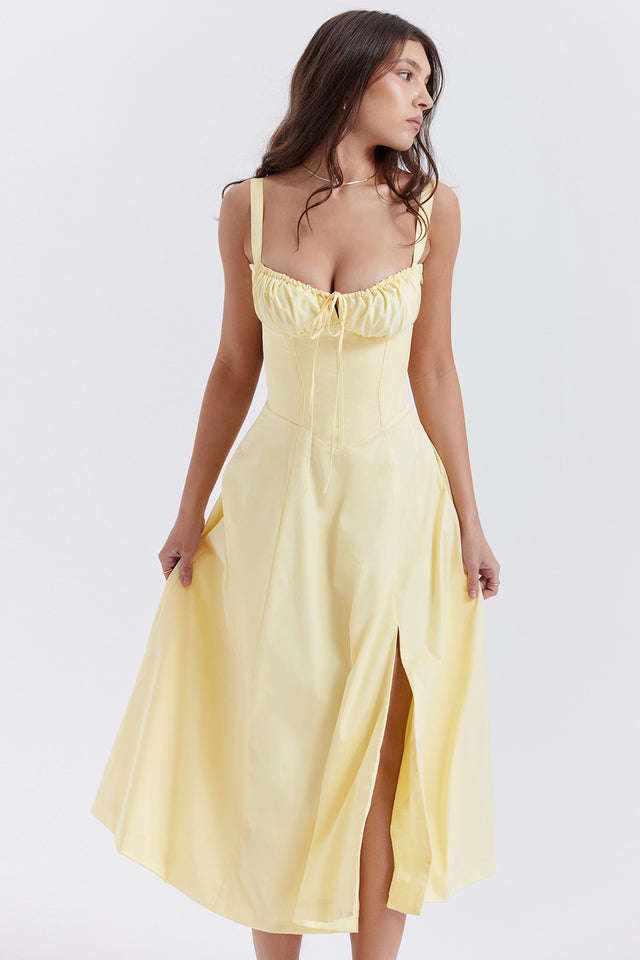 Damen Midikleid Taillenformend Zitronengelb