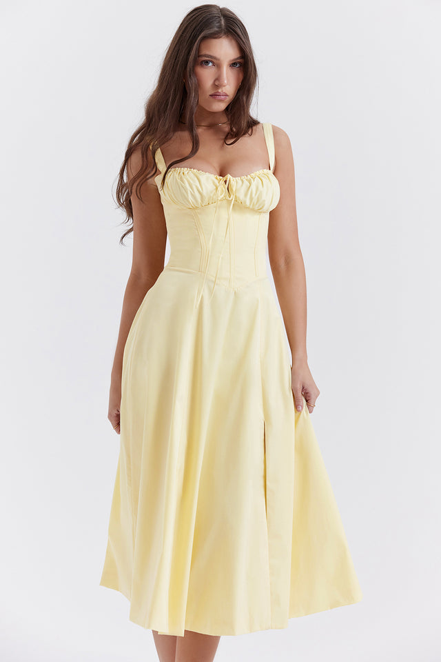 Damen Midikleid Taillenformend Zitronengelb