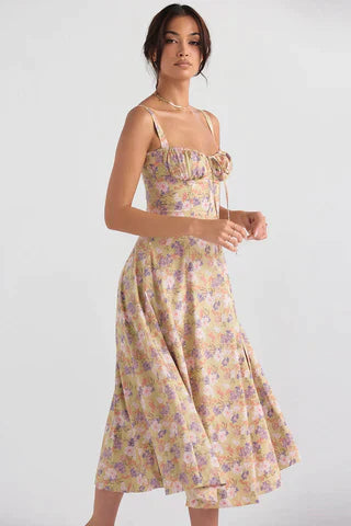 Damen Midikleid Taillenformend Bunt