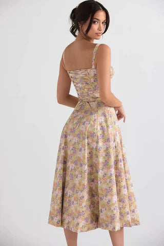 Damen Midikleid Taillenformend Bunt