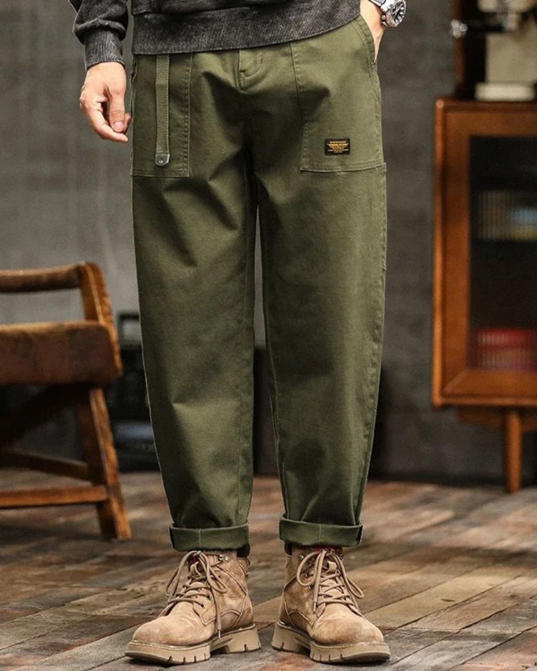Vintage Cargo-Hosen Männer Baumwolle Beige - Norvielle