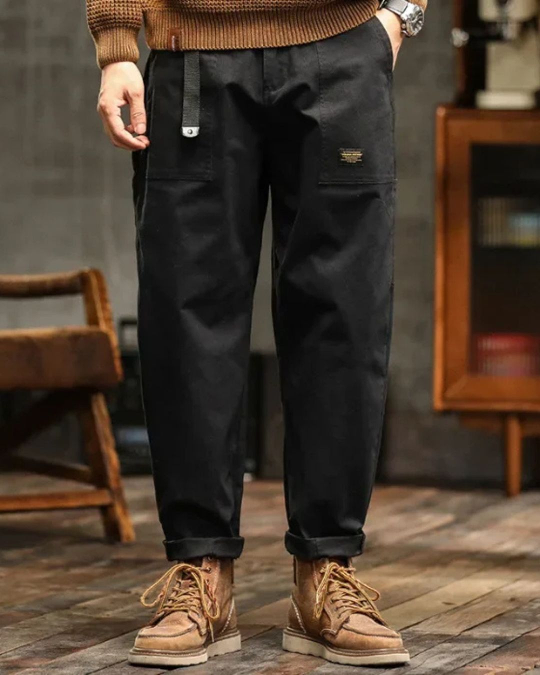 Vintage Cargo-Hosen Männer Baumwolle Beige