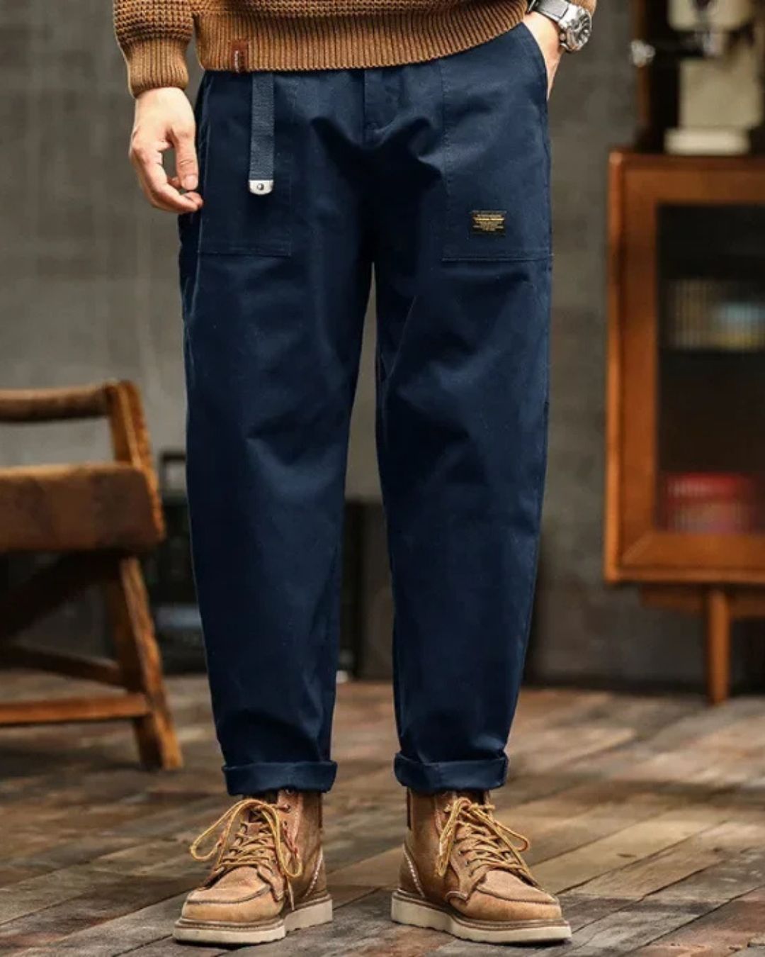 Vintage Cargo-Hosen Männer Baumwolle Beige