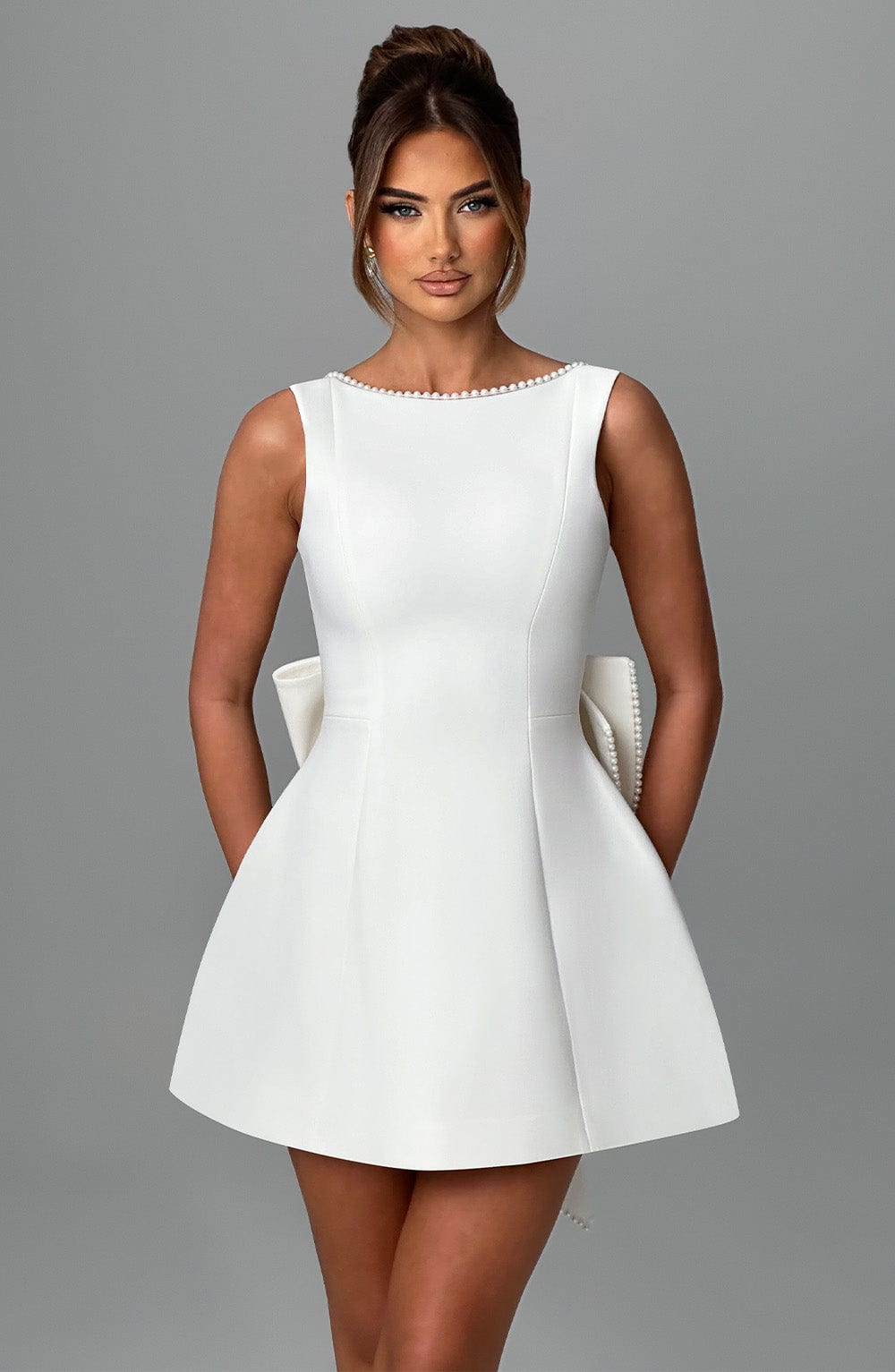 Damen Kurzkleid Rückenausschnitt Schleife Festlich