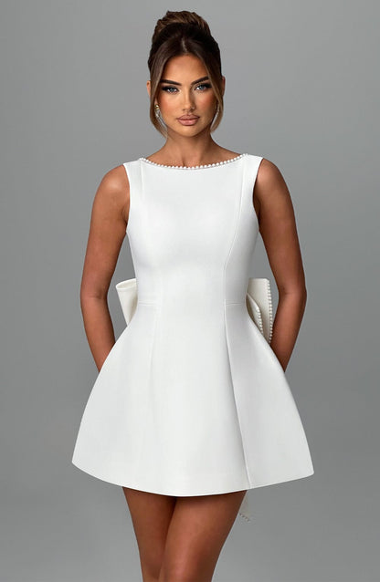 Damen Kurzkleid Rückenausschnitt Schleife Festlich