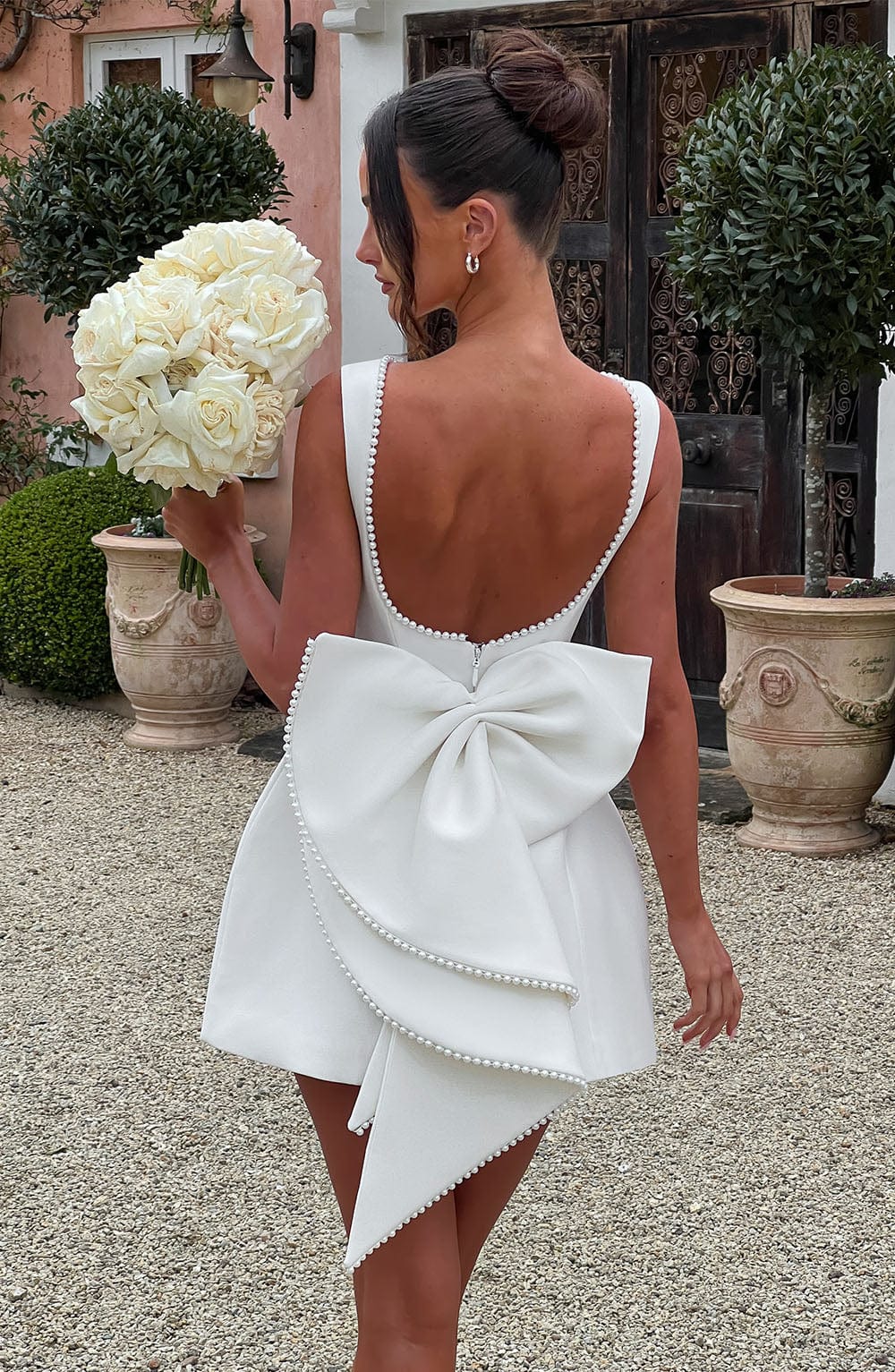 Damen Kurzkleid Rückenausschnitt Schleife Festlich