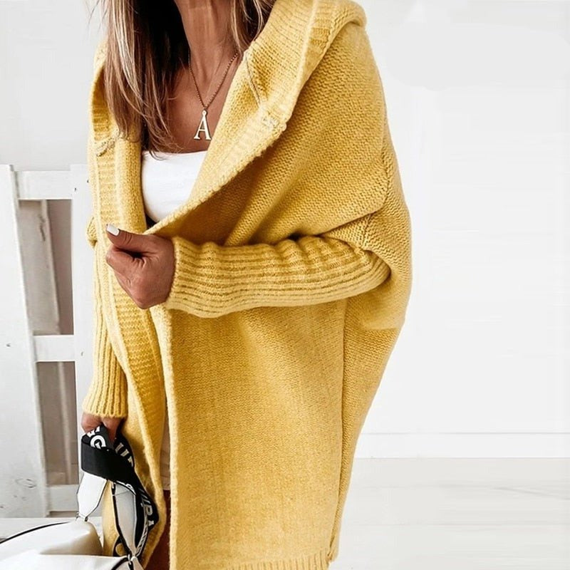 Damen Strickjacke Lang Mit Kapuze