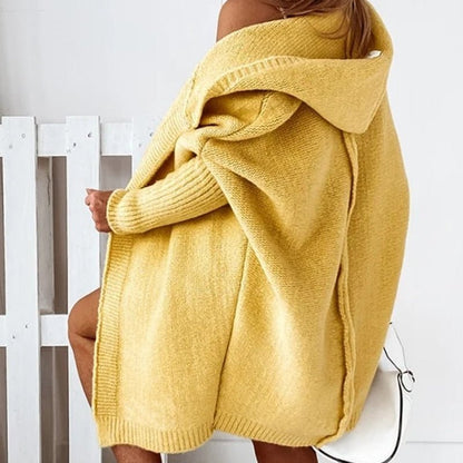 Damen Strickjacke Lang Mit Kapuze