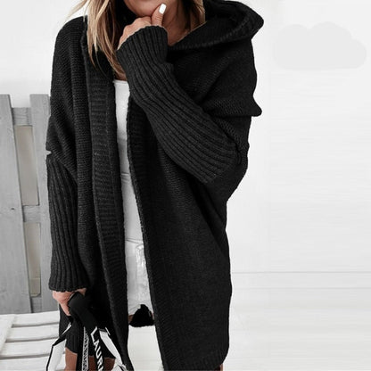 Damen Strickjacke Lang Mit Kapuze