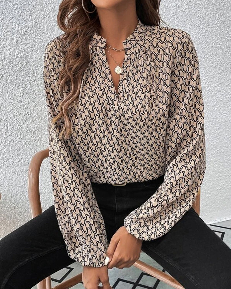 Damen Bluse V-Ausschnitt Langarm Elegant Bürotauglich