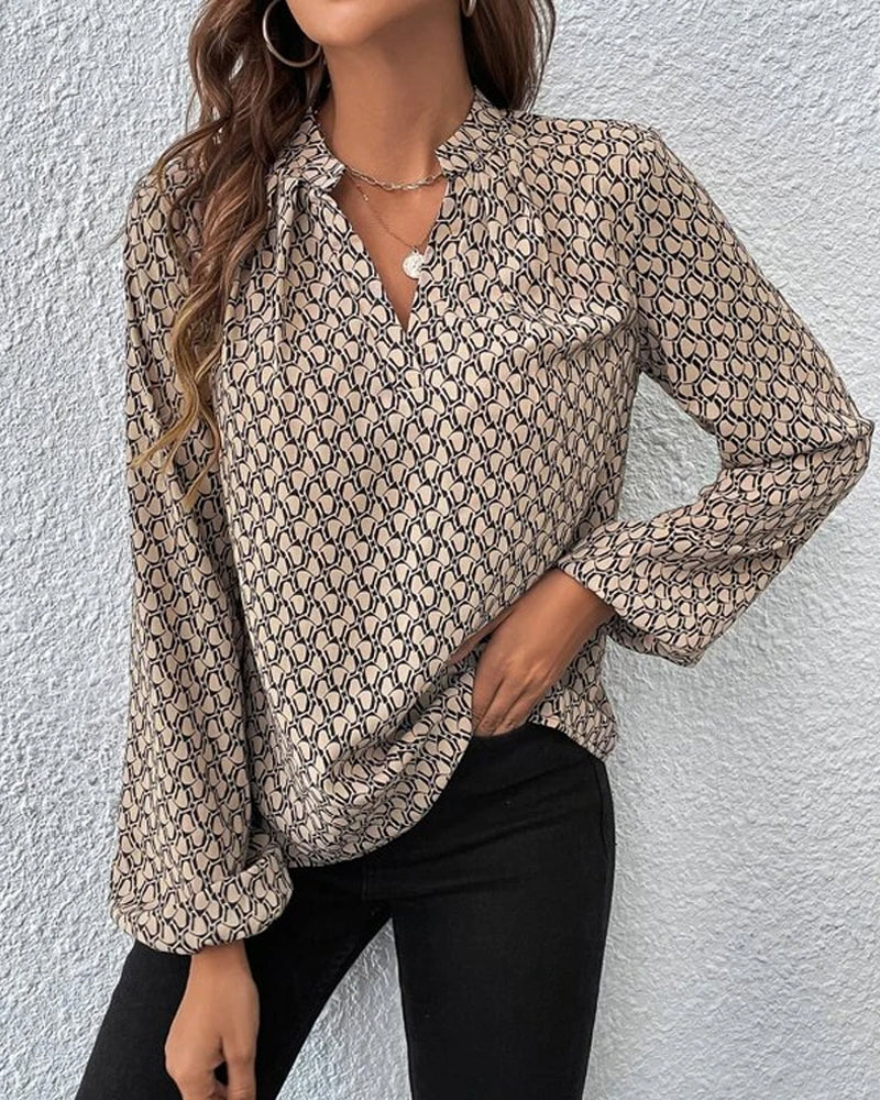 Damen Bluse V-Ausschnitt Langarm Elegant Bürotauglich - Norvielle