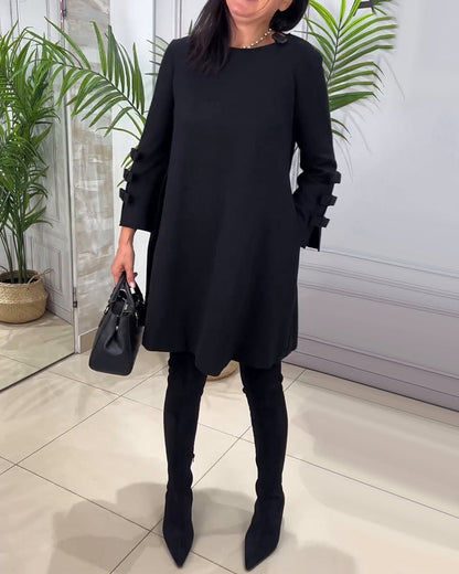 Damen Casual Kleid Längsärmelig mit Fransen Schwarz - Norvielle